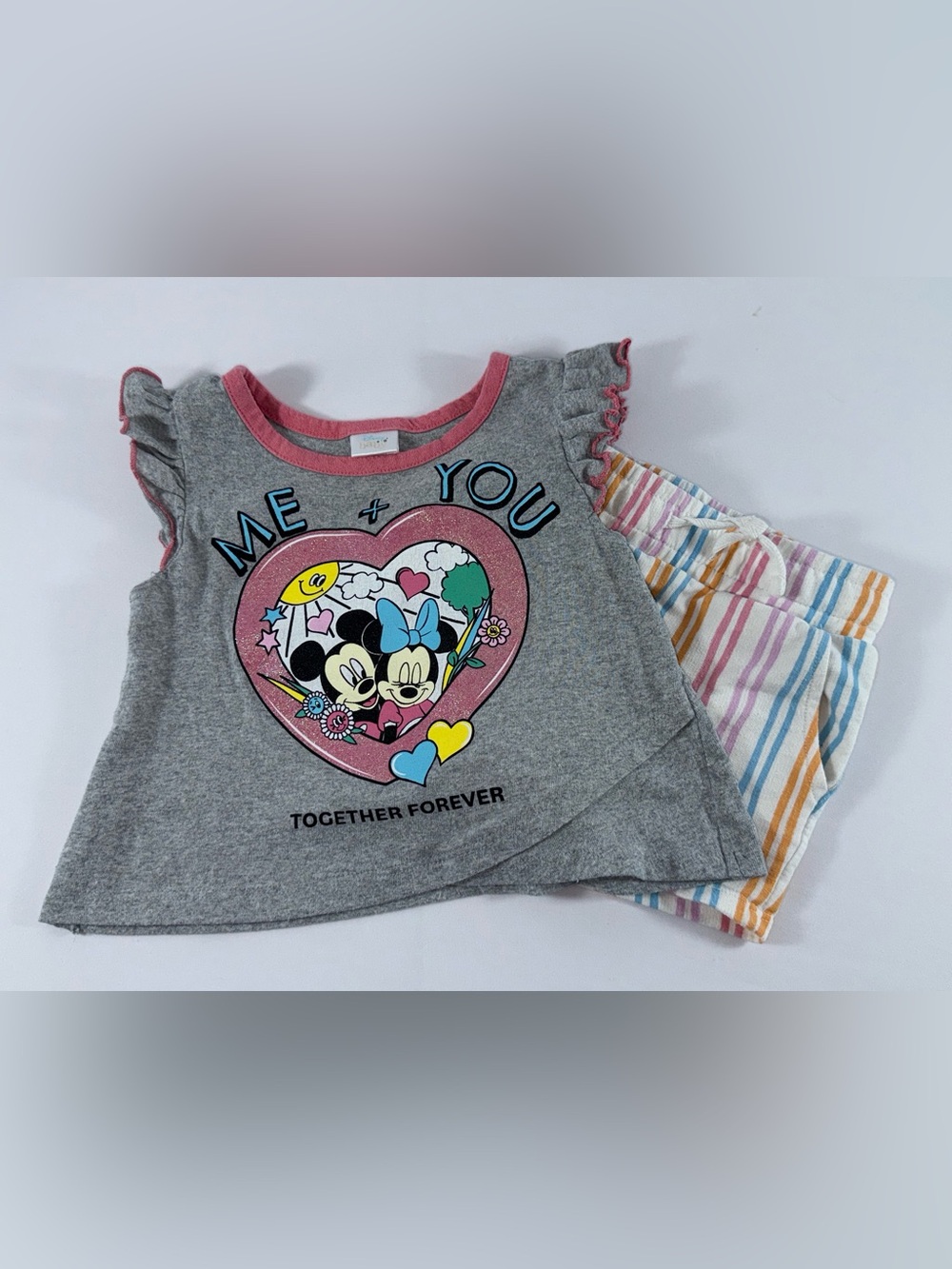 Disney Baby 18M Mickey & Minnie Toddler Girl’s 2-Piece Graphic Tee & Shorts Set